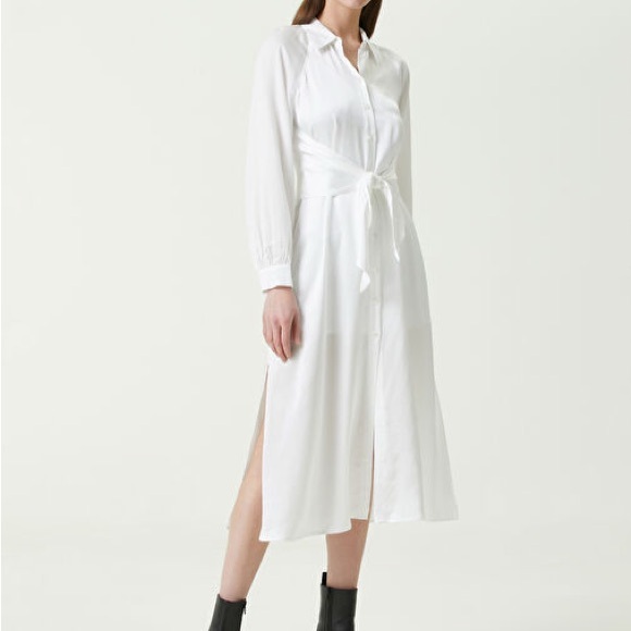 All Saints Dress Clanetta White Midi Shirt Size NWT Tie Waist